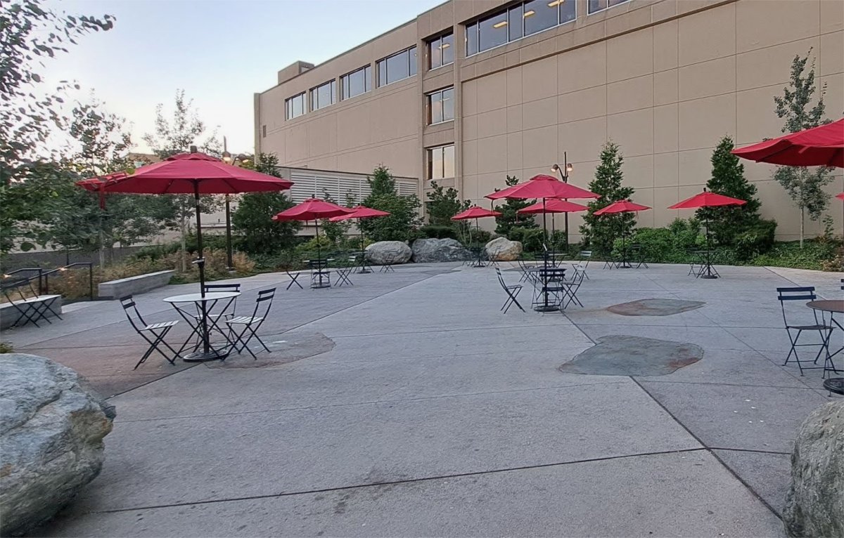Before: An open transit plaza, mostly pavement. 