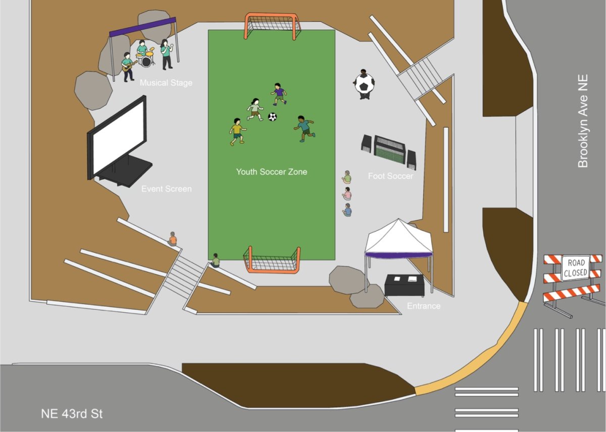 Schematic layout of the Square to support the weekend celebration.